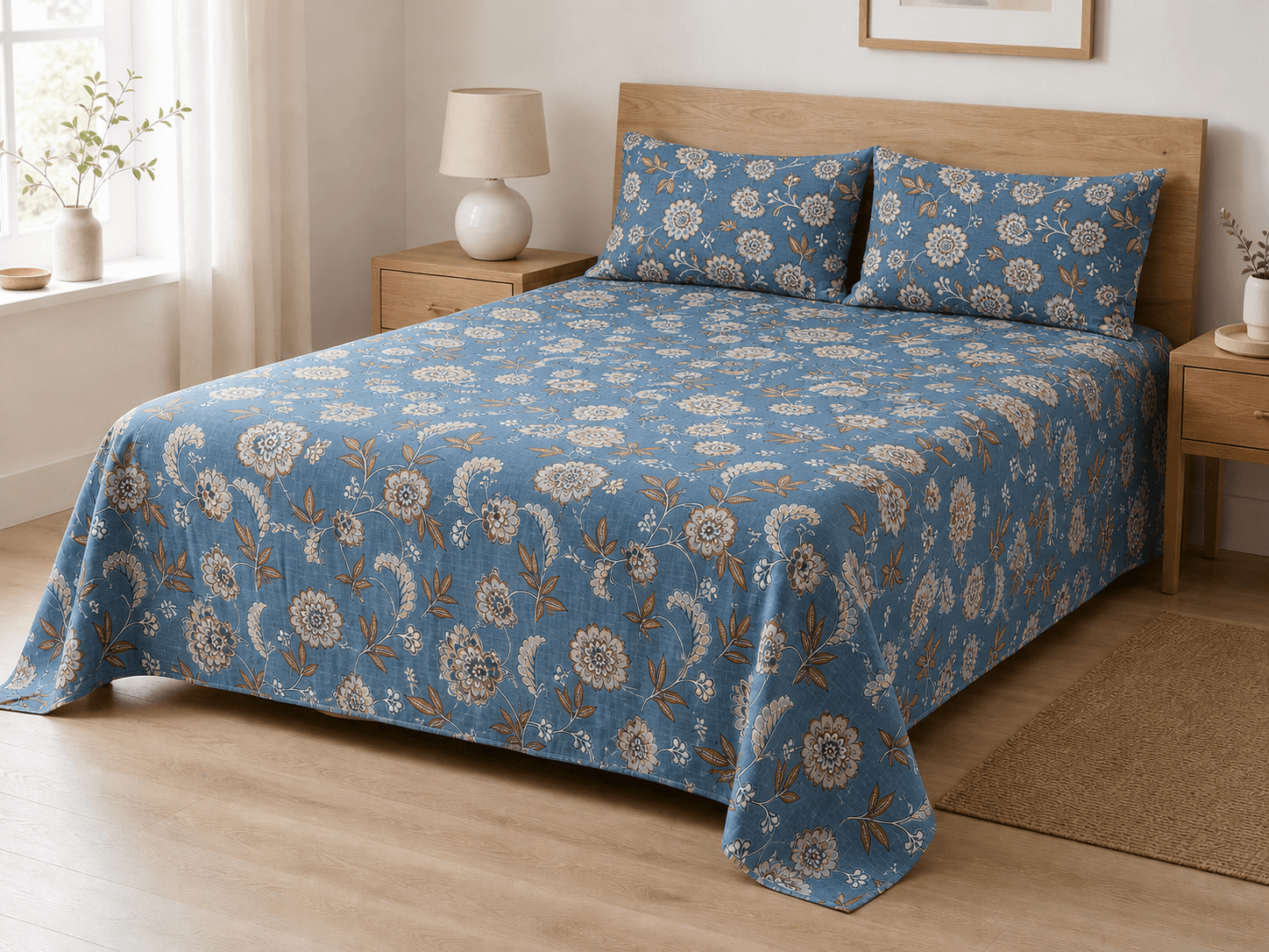 Bedspread design 4592 in blue - hero
