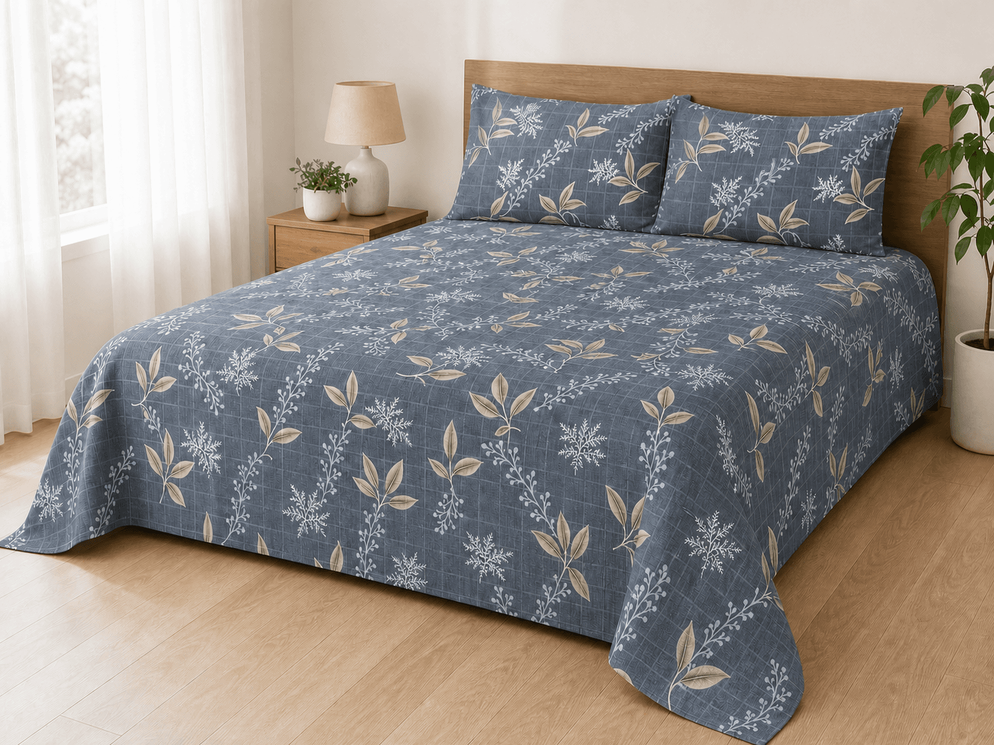 Bedspread design 8555 in grey blue - hero