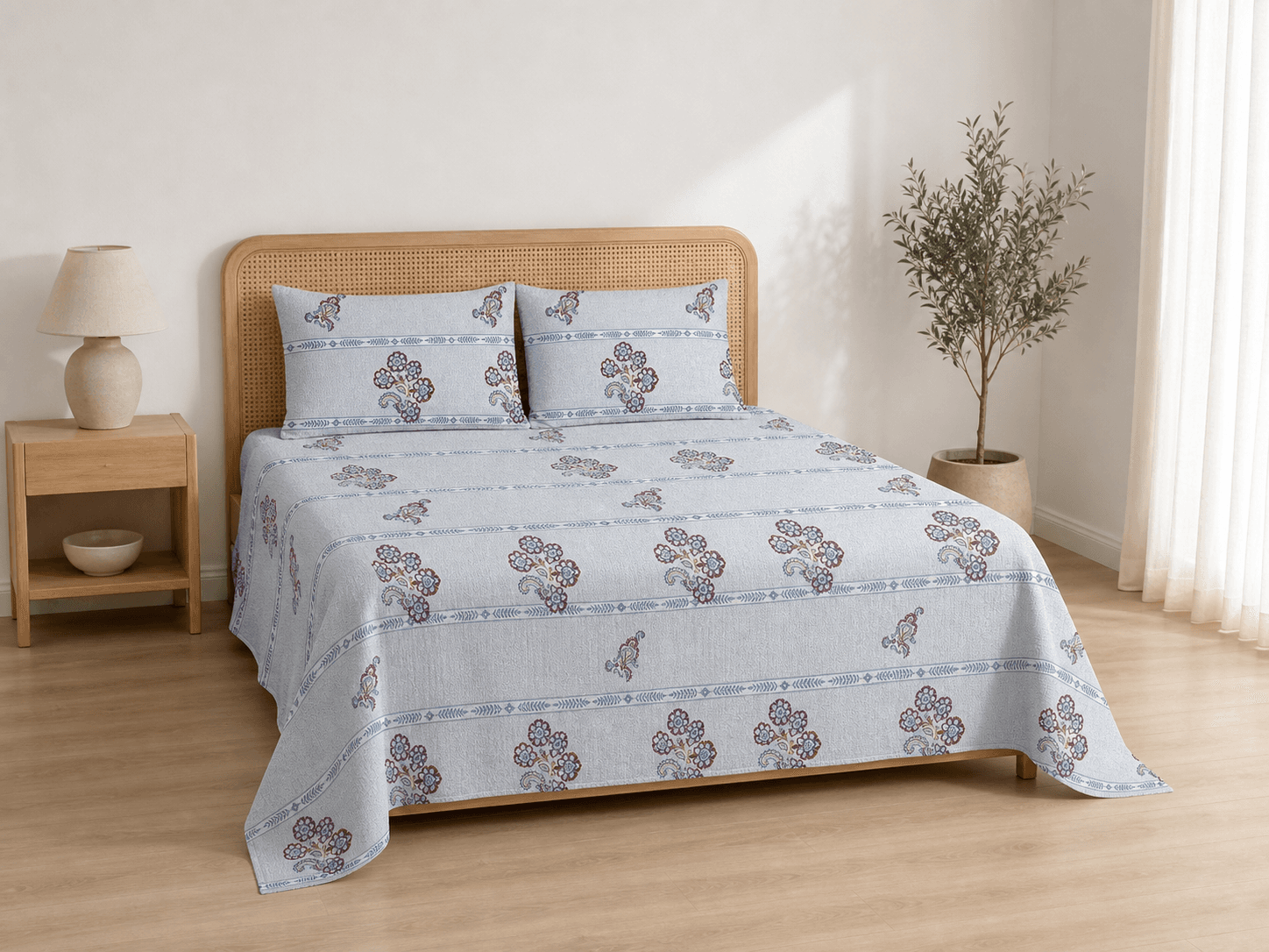 Bedspread design 8571 in grey blue - hero