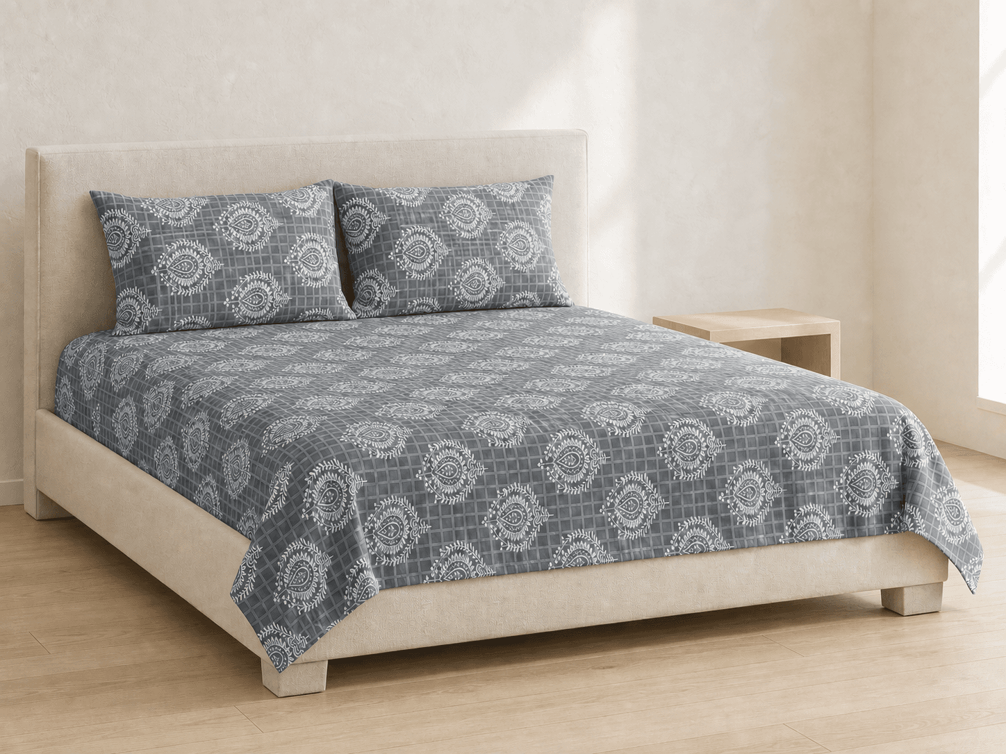 Bedspread design 8559 in blue grey - hero