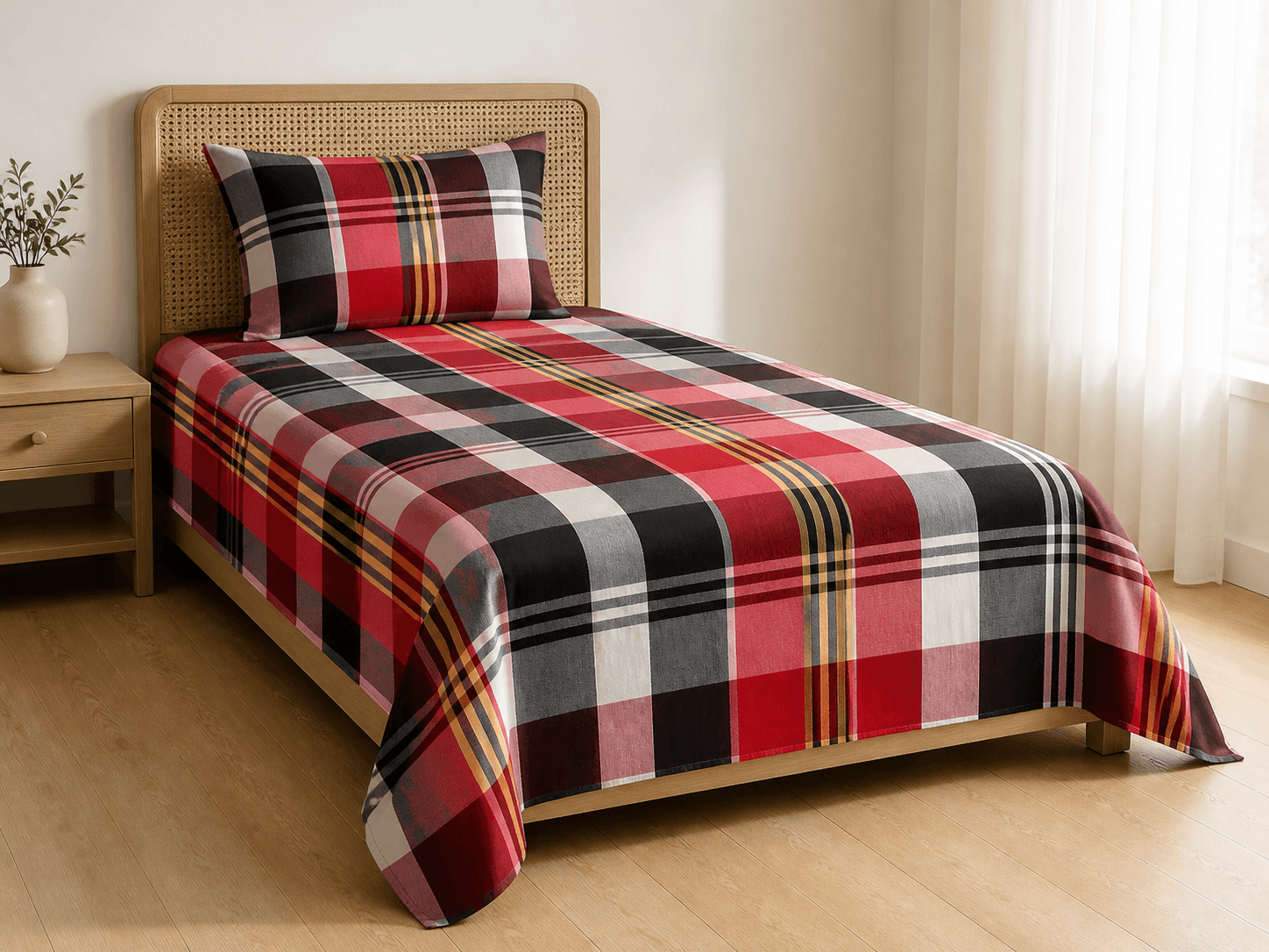 Bedspread design 8581 in red black - hero