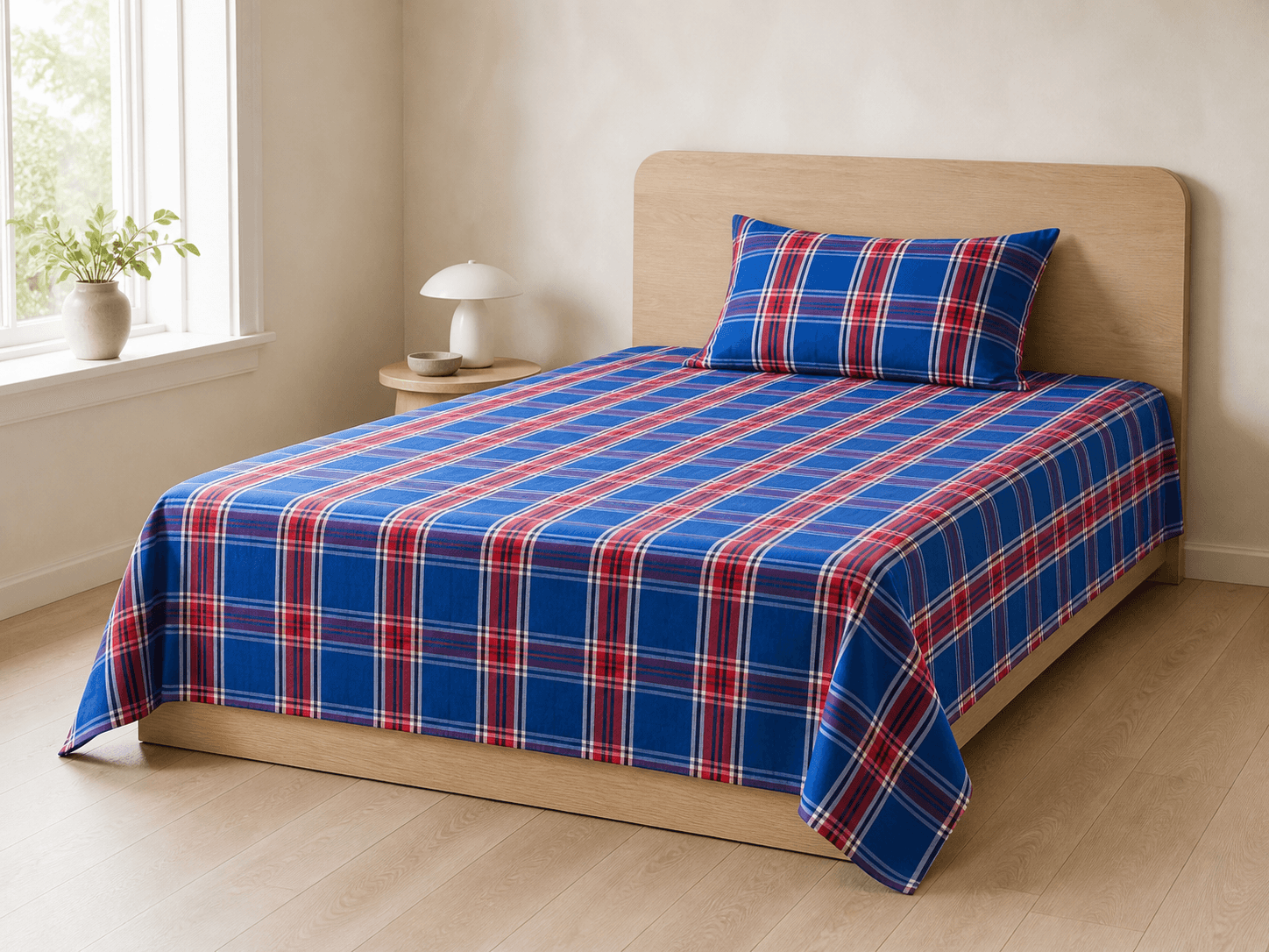 Bedspread design 8582 in blue red - hero