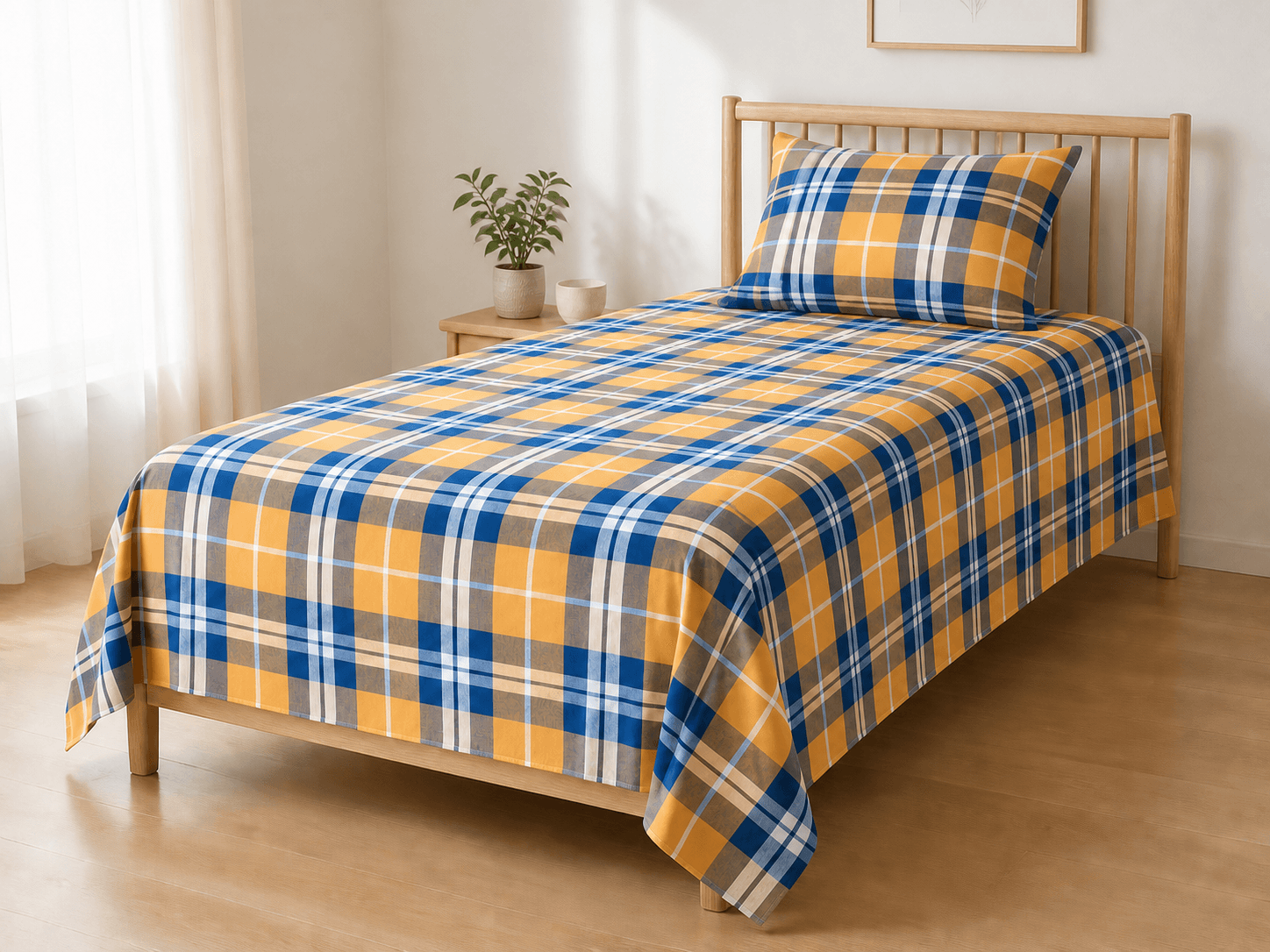 Bedspread design 8585 in blue tan - hero