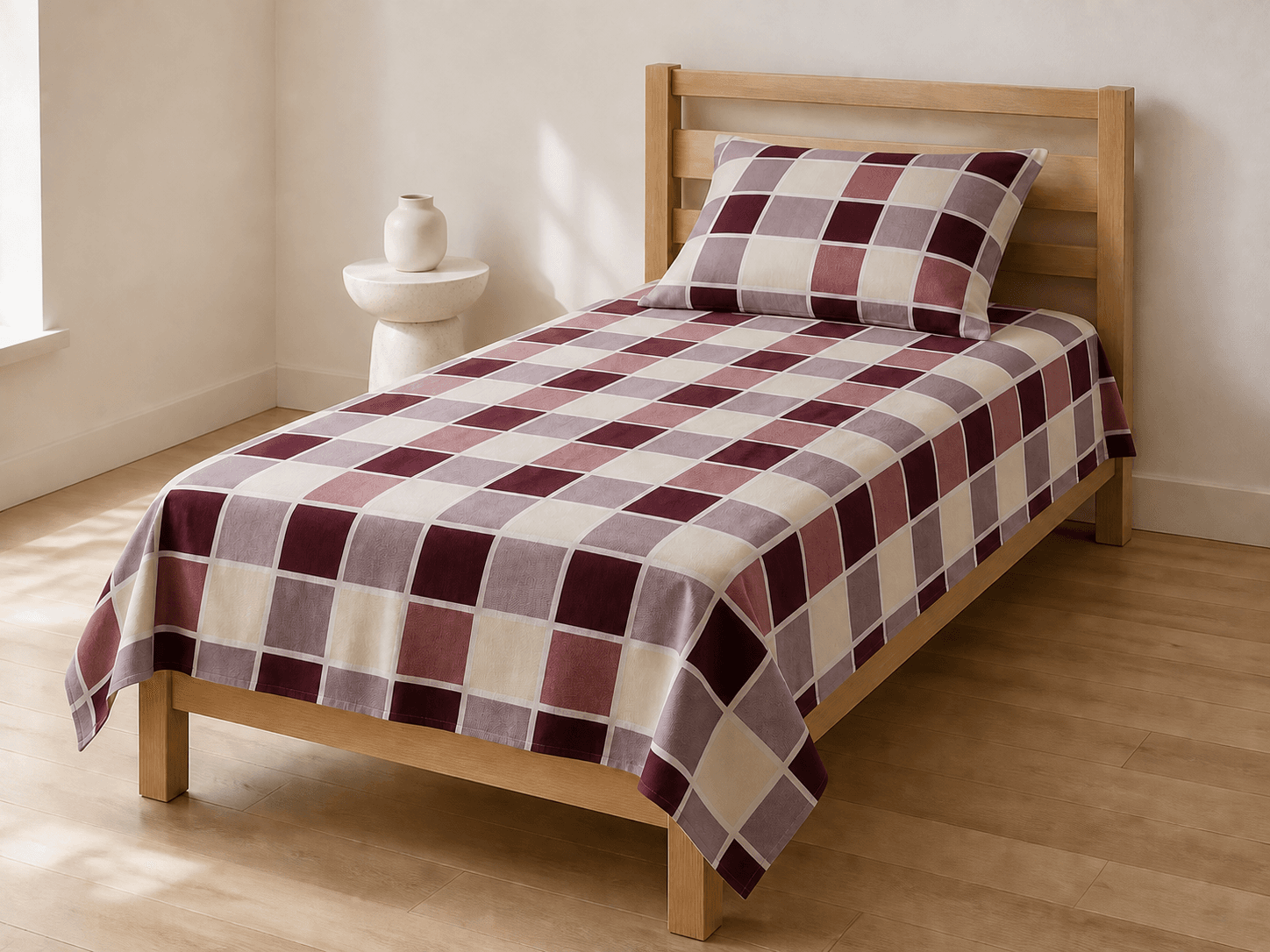 Bedspread design 8586 in burgundy grey - hero