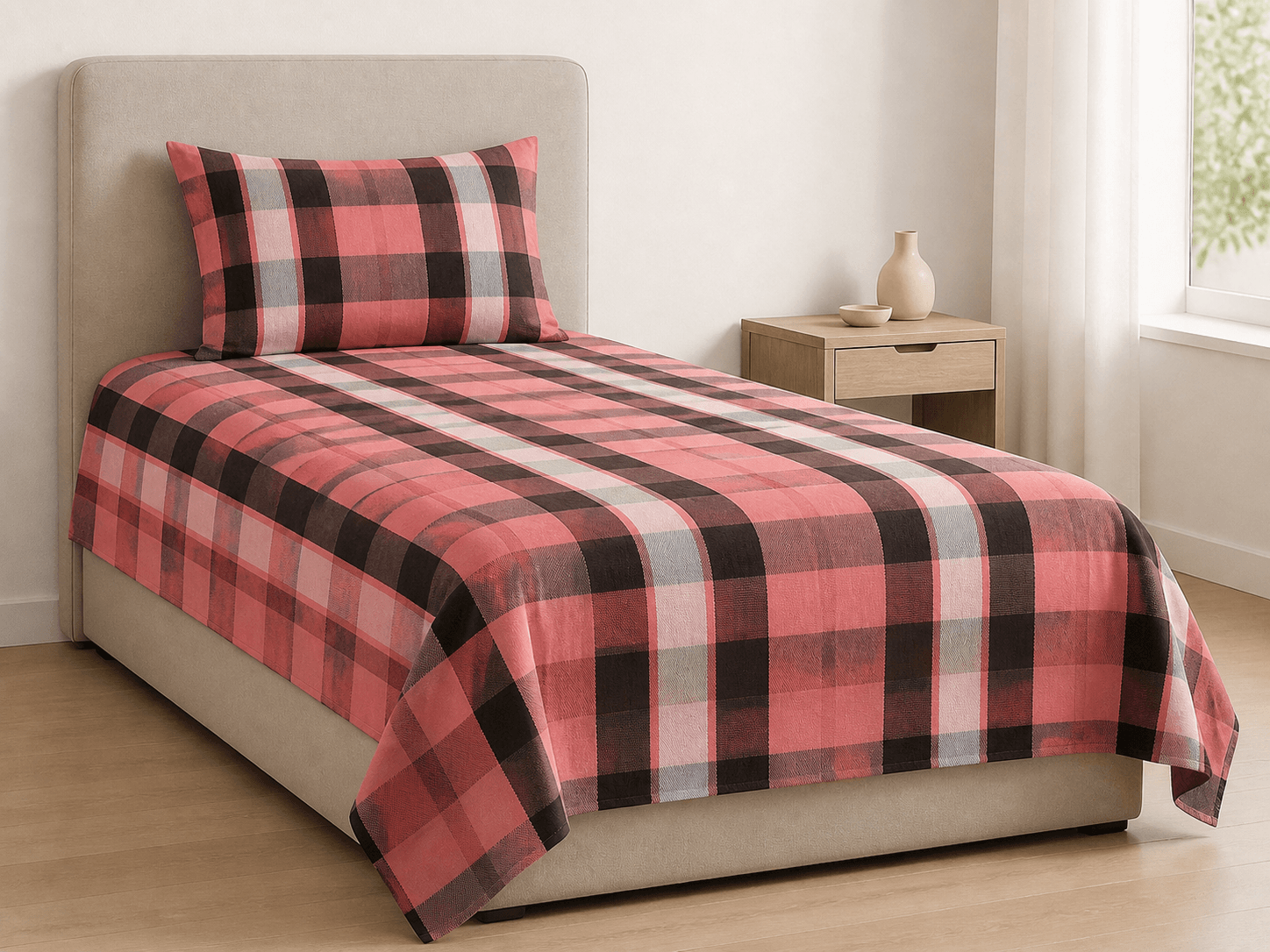 Bedspread design 8592 in pink black stripe - hero