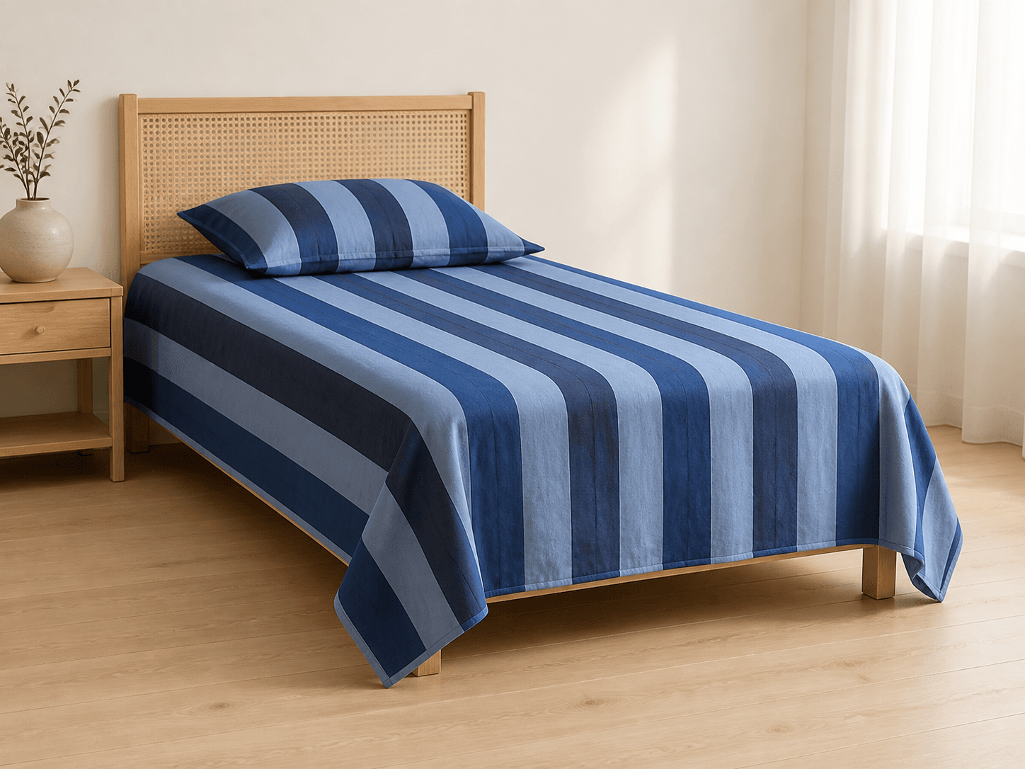 Bedspread design 8595 in blue grey stripe - hero