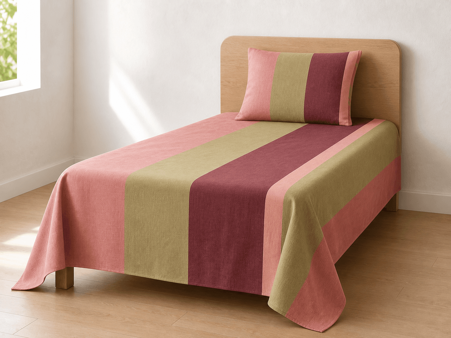 Bedspread design 8596 in rose olive stripe - hero