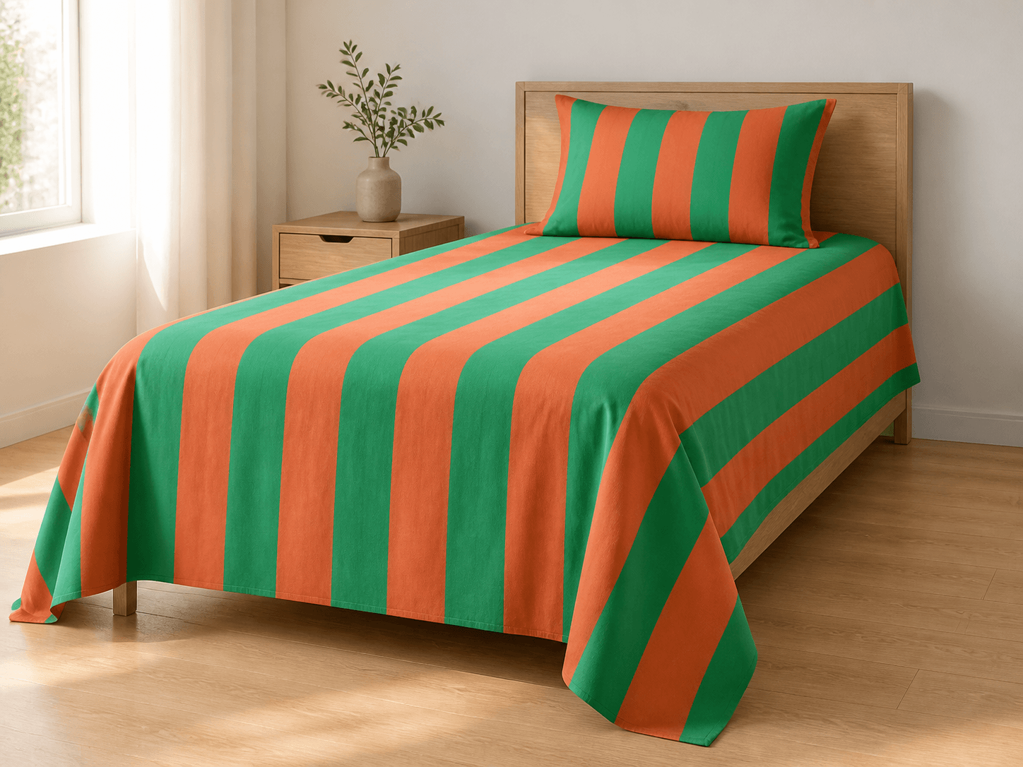 Bedspread design 8597 in green coral stripe - hero